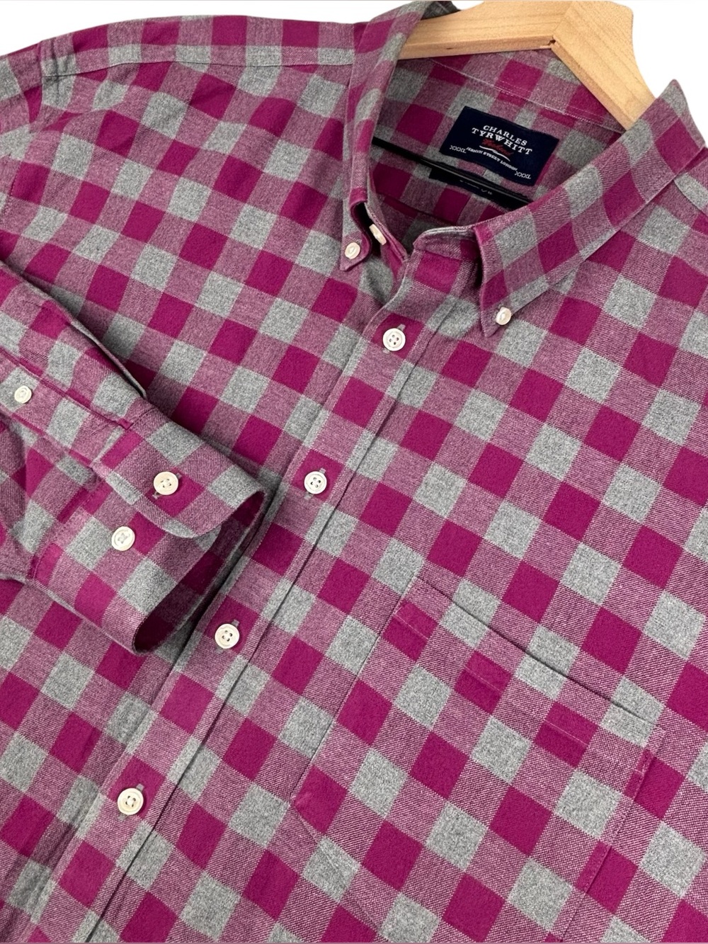 Charles Tyrwhitt Shirt Mens 3XL Purple Gray Check Classic Fit XXXL